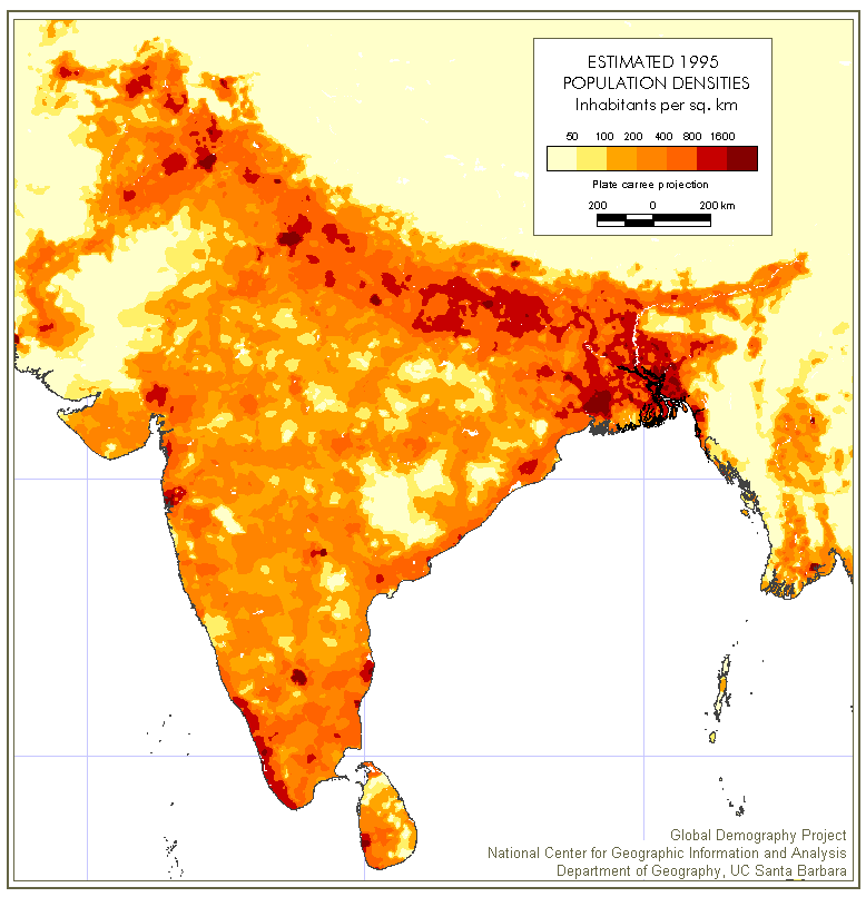 India Population Densities Est. 1995