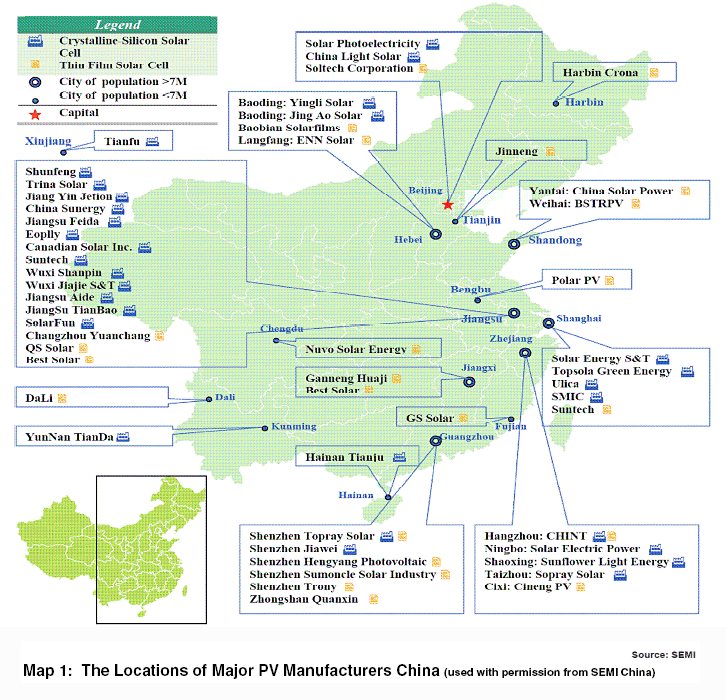 Locations of Major PV Manufacturers: China