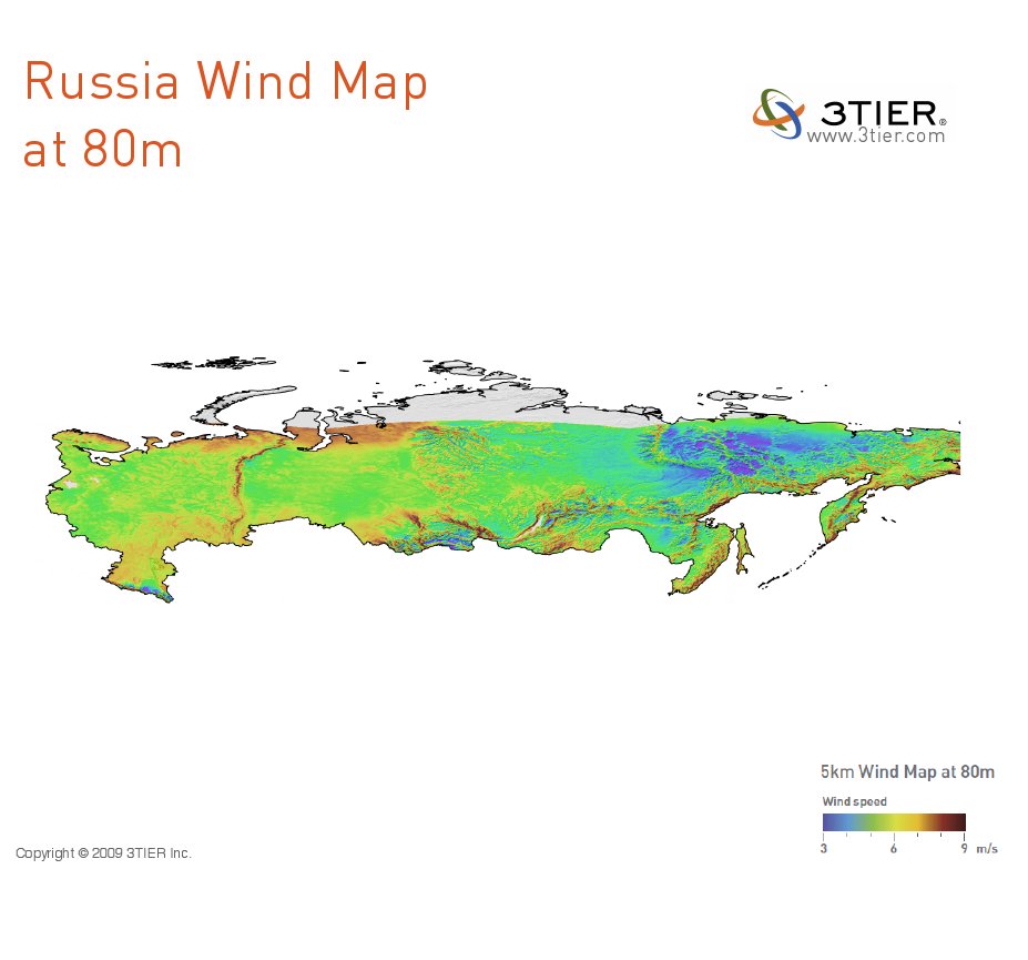 Russian Wind Map at 80m