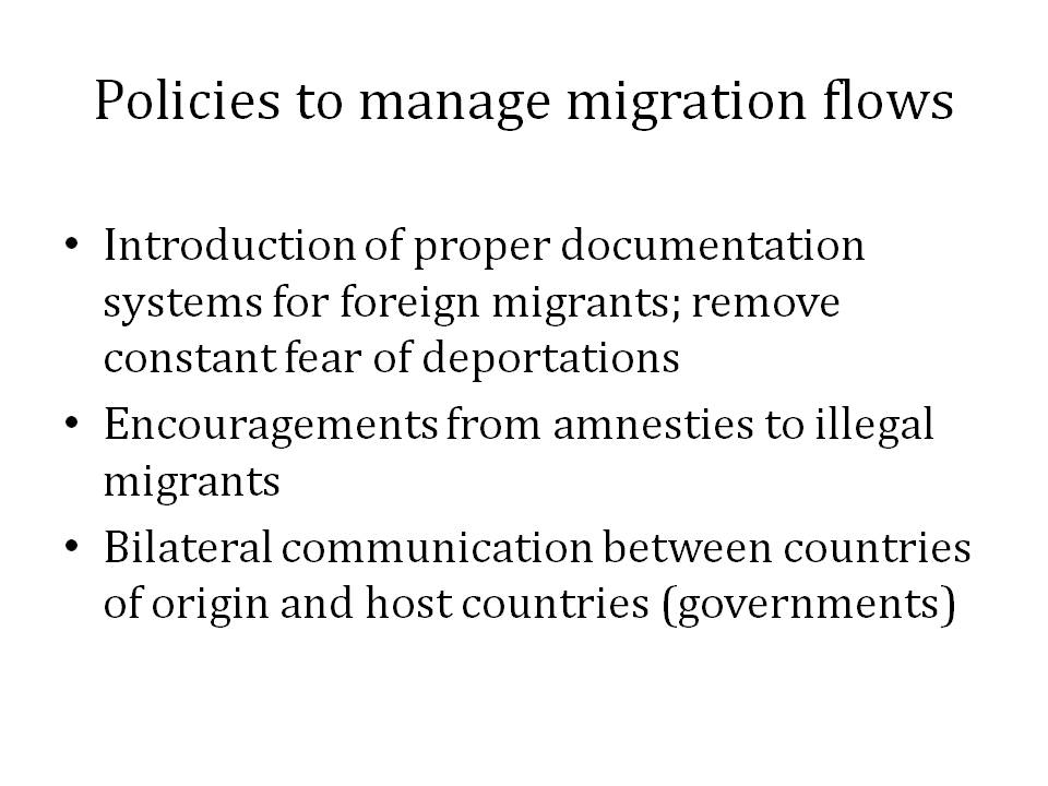 Policies to Manage Migration Flows