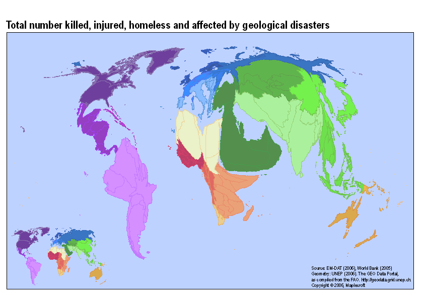 Total number killed, injured, homeless and affected by geological disasters