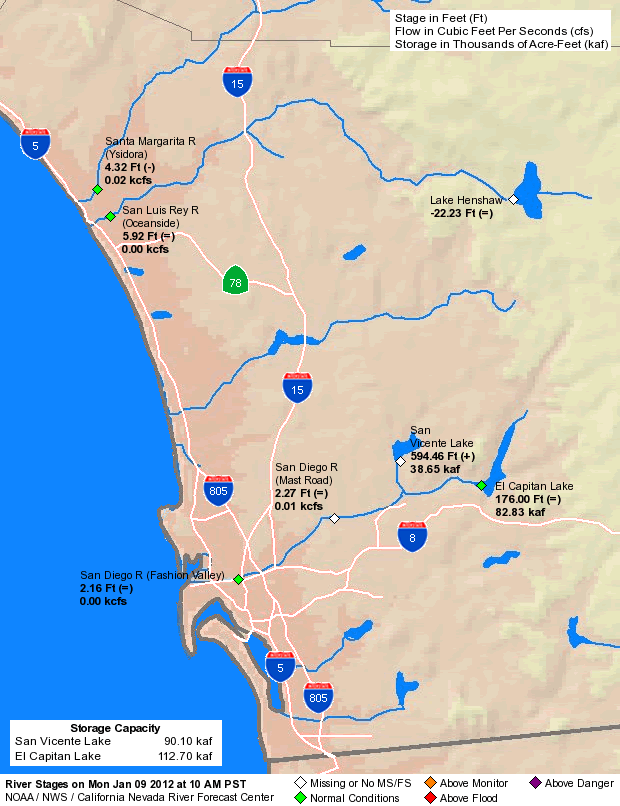 River and Reservoir map for San Diego