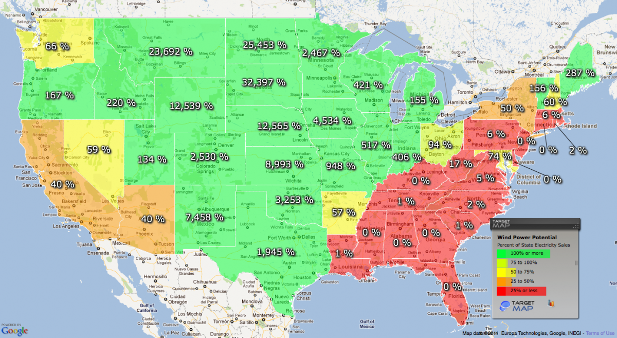 United States Wind Energy Potential by state